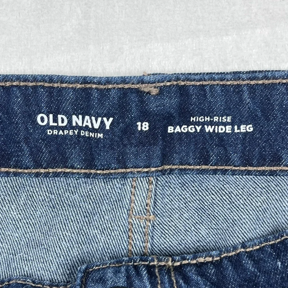 Old Navy Jeans Women 18 40x29 Blue High Rise‎ Baggy Wide Leg Drapey Patch Pocket
